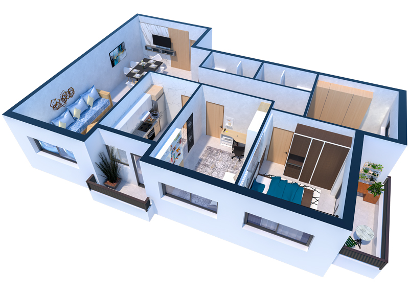 Plan de masse appartement - 3 chambres, 2 salles de bain