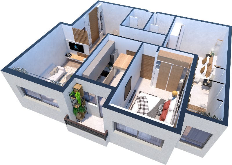 Plan de masse appartement - 2 chambres, 2 salles de bain